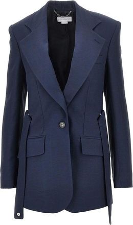 Stella McCartney Single-breasted blazer met riem met drukknopen - Dames - Jassen - Blauw - Maat: M Zijde