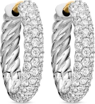 David Yurman Orecchini a cerchio Petite in argento sterling con pavé di diamanti (14mm)