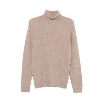 Roberto Collina Turtlenecks, male, Brown, Size: 2XL Beige Turtleneck Sweater with Ribbed Hem