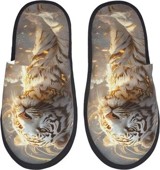 Generic Camping Slippers Golden White Tiger Portable Sleepers Warm Fuzzy Slippers Casual House Shoes For Women & Men Indoor L