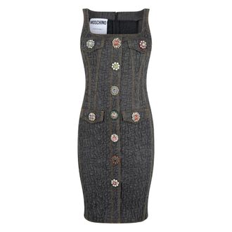 Moschino Fitted Dress with Jewel Buttons - Dames - Jurken - Grijs - Maat: S Katoen