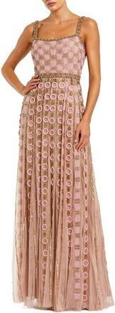 Mac Duggal Sleeveless Embellished Mesh A-Line Evening Gown in Rose at Nordstrom, Size 10