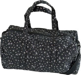 Generic Cotton Quilted Travel Bag with Zipper Overnight Bag Floral Print Tote Bag for Women Weekend Travel Shopping (Black)