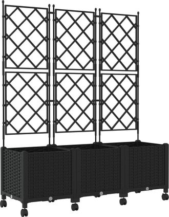 vidaXL Jardinera Con Enrejado Y Ruedas 3 Uds. Negro 120 X 40 X 149 Cm Vidaxl