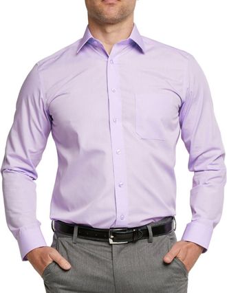 Double TWO Mens Long Sleeve Plain Formal Shirt Non Iron Classic Fit Business Dress Shirt - Mauve, 15.5in Collar