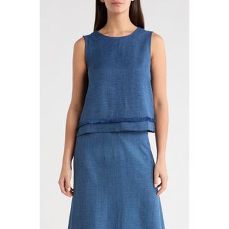 Vince Camuto Tiered Fringe Trim Top in Deep Blue at Nordstrom, Size Xx-Large