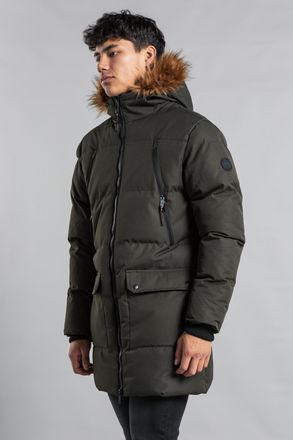 Tokyo Laundry Mens Khaki Padded Longline Coat With Faux Fur Hood - Size X-Large