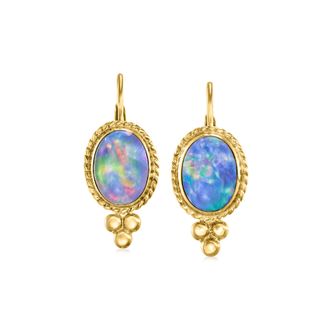 Ross-Simons Blue Opal Triplet Drop Earrings in 14kt Yellow Gold