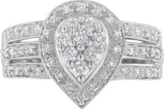 House of Brilliance 10K White Gold 1/2 Ctw Diamond Cocktail Teardrop Ring at Nordstrom, Size 6.5