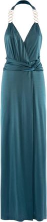 Nenette Blauwe Gedrapeerde Maxi Jurk - Dames - Avondkleed - Blauw - S - Kleedjes