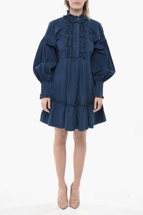 Valentino Chemisier Ruffle Front in Cotone con Maniche a Palloncino Valentino