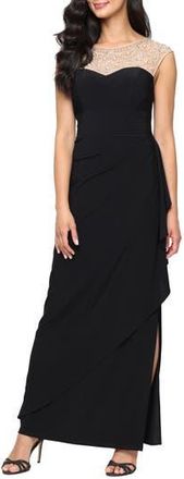 Alex Evenings Bead Detail Mixed Media Gown in Black Gold at Nordstrom Rack, Size 10