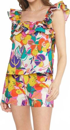 Entro Floral Square Neck Top In Yellow Multi