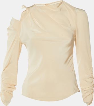Isabel Marant Beige Silk Ruched Long Sleeve Top