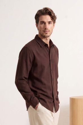 Trendyol MAN Heren Bruin Effen Lang Regular fit Overhemden