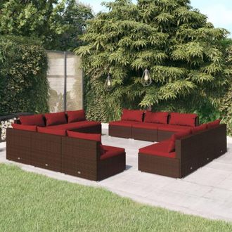 vidaXL Set Muebles De Jard&iacute;n Y Cojines 12 Pzas Rat&aacute;n Sint&eacute;tico Marr&oacute;n Vidaxl