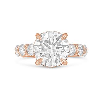 Diana M. Jewels 18kt rose gold lab grown 6ct Lab Grown Round Diamond Halo Ring with Diamond Accents