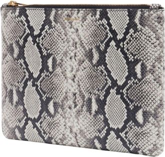 Anine Bing Womens Python-Print Calfskin Clutch Gray