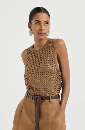 Brunello Cucinelli Dazzling Net Embroidery top in Brown at Nordstrom, Size 3X-Large Eu