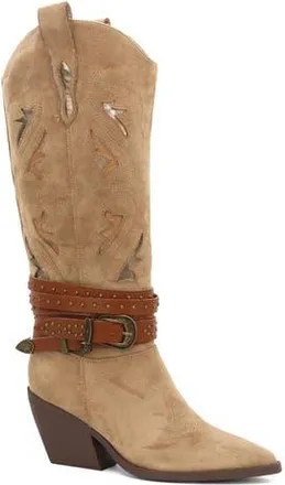 Yoki Gayle Wraparound Belt Western Boot in Beige at Nordstrom Rack, Size 8.5