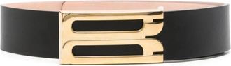 Victoria Beckham Zwart Leren Riem met Logogesp - Dames - Riemen - Zwart - 70 CM - Accessoires