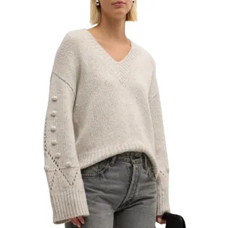 Autumn Cashmere Chunky V With Pointelle & Popcorn Sleeve Top In Confetti