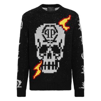 Philipp Plein Truien & Vesten, Heren, Zwart, XL, Wol, Pullover Round Neck LS