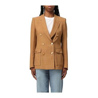Tagliatore Blazers, female, Brown, M, Double-Breasted Blazer with Flap Pockets