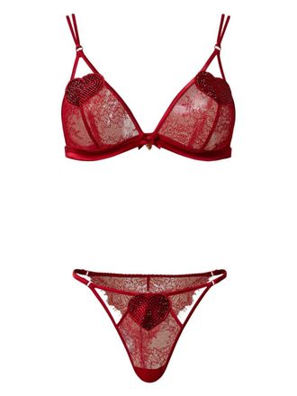 Twin-Set Kanten triangel bh en slip set - Rood