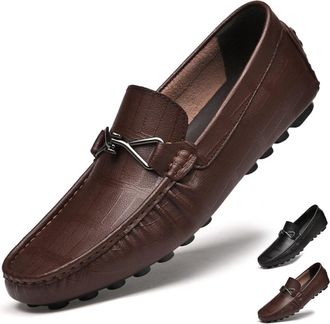 Generic Mens Formal Dress Shoes 2.36 Taller Leather Casual Loafers Invisible Booties Shoes with Height Increase for Business Wedding Office, Brown, 25.5 cm