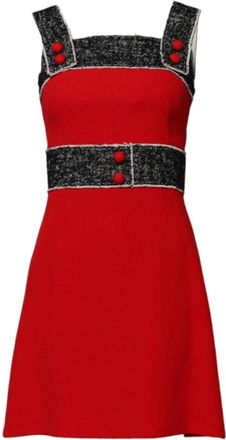 Dolce & Gabbana Rode Mouwloze A-lijn Flare Mini Jurk - Dames - Korte kleedjes - Rood - XS - Katoen - Kleedjes