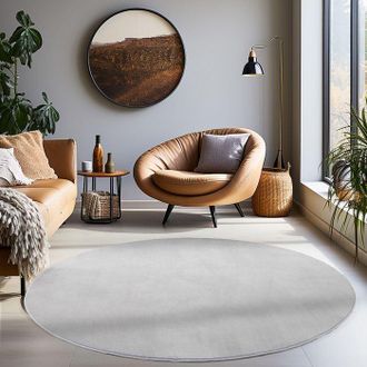 OEM Alfombra Tuserxln Carpetsale24 Para Sala De Estar, 160 Cm, Redonda, Plateada, Lisa, Moderna Y Suave, De Pelo Corto, Con Base Antideslizante, Lavable