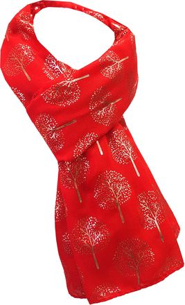 World of Shawls Gold Foil Mulberry Tree Print Fashion Scarf (Red)