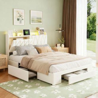 OEM Cama Doble 140x190 Cm - Pocketpop - 3 Cajones - Usb Y Led Integrada - Somier Incluido