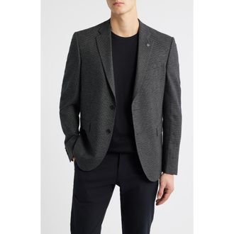 AllSaints Ross Slim Fit Off Black Textured Herringbone Sport Coat at Nordstrom, Size 38 Regular