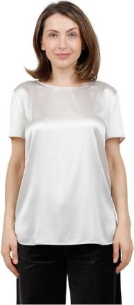 Max Mara Satijnen T-shirt met korte mouwen in gewassen stretchzijde - Dames - Blouses - Beige - XL - Satijn - Overhemden