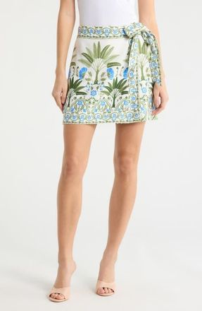 Sugarlips Senara Floral Print Wrap Skort in White Green Multi at Nordstrom, Size Medium