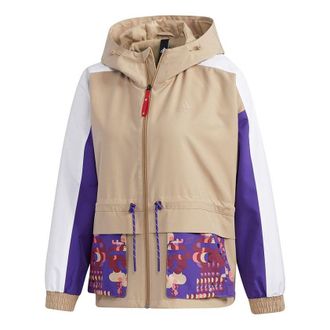 adidas (WMNS) adidas Cny Jkt New Year Series Patchwork Print Pattern Sports Hooded Jacket Khaki Brown GP0611
