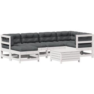 vidaXL Set Muebles Jard&iacute;n 7 Pzas Con Cojines Madera Maciza Pino Blanco Vidaxl