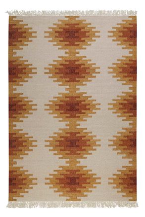 Green Looop Alfombra kilim de lana pura tejida a mano &eacute;tnica con flecos 200x290