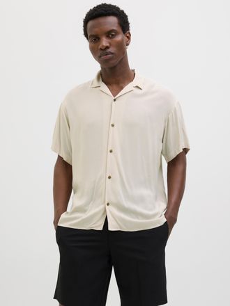 Jack & Jones Kurzarmhemd JACK & JONES JJEJEFF SOLID RESORT SHIRT S/S SN, Herren, Gr. S, N-Gr, gelb (moonbeam), Web, Obermaterial: 100% Viskose, unifarben, relaxed 