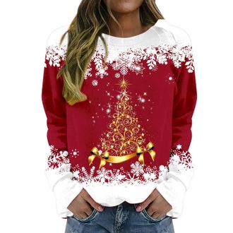 Generic long cardigans for women uk travel outfits for women uk Christmas Tree Jumpers for Women Plus Size Long Sleeve Pullover Tops Lightweight Crewneck Xmas
