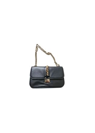 Valentino Garavani Black Leather Glamlock Shoulder Bag
