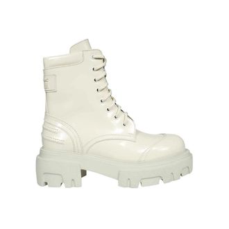 Msgm Vetersluiting Kalf Enkellaarzen - Dames - Veterlaarzen - Beige - 40 EU - Leer - Schoenen