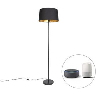 QAZQA Moderno L&aacute;mpara De Pie Inteligente Negra Con Pantalla Negra 45 Cm Con Wifi A60 - Simplo Acero /textil Alargada /redonda Adecuado Para Led Max. 1 X 4.9