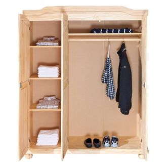 Dmora Dmora Armoire &Agrave; Trois Portes Battantes En Pin Massif, Coloris Ch&ecirc;ne, 150 X 180 X 56 Cm