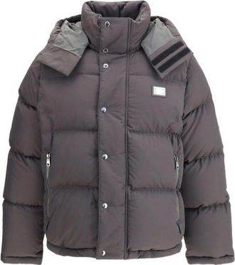 Dolce & Gabbana Gewatteerde donsjas met afneembare capuchon - Heren - Gewatteerde jassen - Grijs - XL - Polyester - Jassen