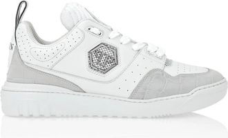 Philipp Plein Croco Printed Leather Lo-Top Sneakers - Heren - Sneakers - Wit - 46 EU - Leer - Schoenen