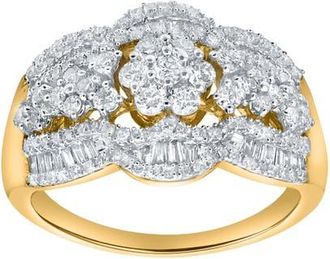 LuvMyJewelry Florea 1.10 Cts Natural Diamond Cluster 14K Gold Ring in 14K Yellow Gold at Nordstrom, Size 7