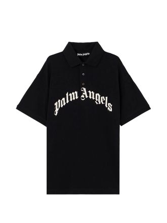 Palm Angels Black Curved Logo Polo Cotton Shirt